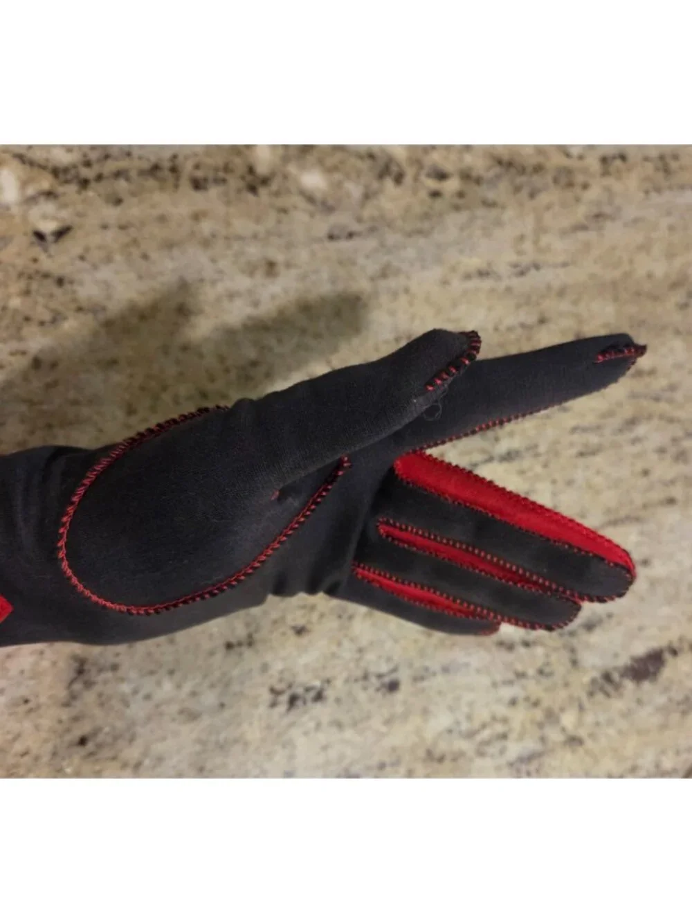 Vintage Womens Size M Gray Red Nylon Stretch Formal Gloves Shalimar